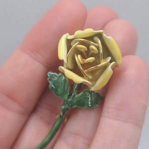 Vintage Sandor Brooch Yellow Flower Enamel Signed